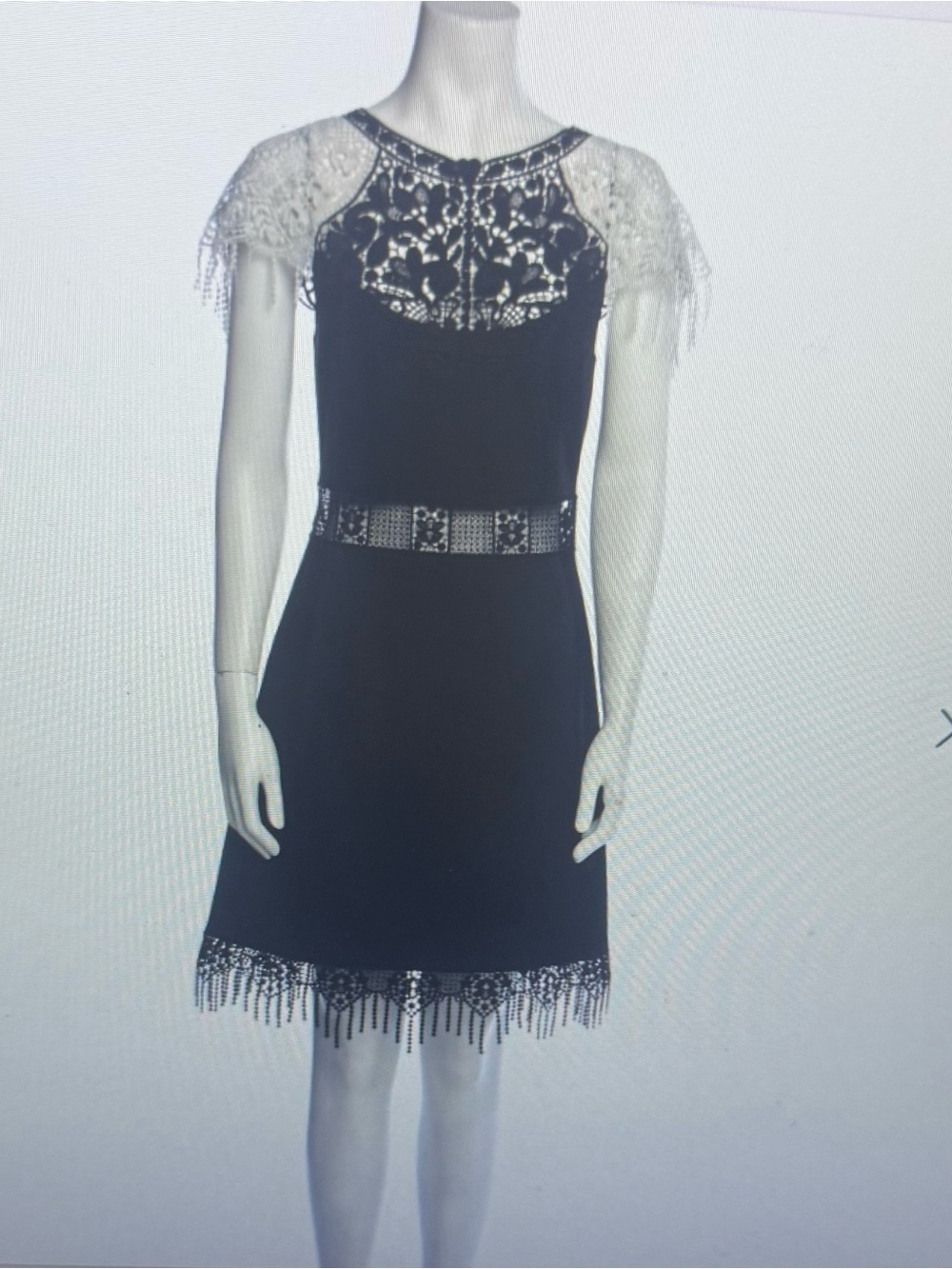 Anne Fontaine, Black and White Lace-Trim Cap-Sleeve Cocktail Dress, sz 8 sz 40